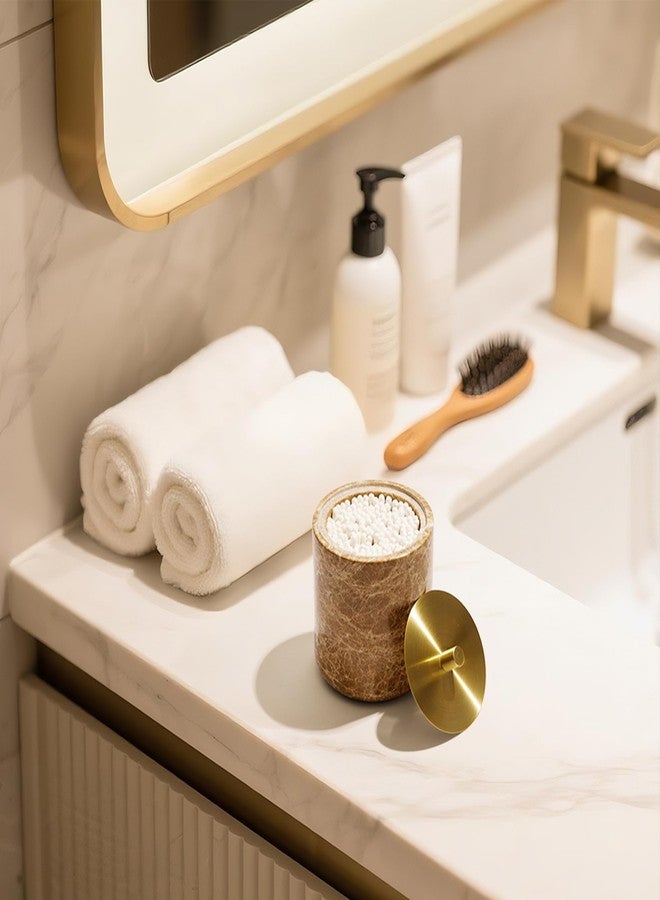 WORHE Marble Qtip Holder with Brass Lid for Cotton Swabs,Balls,Pads,Floss Picks Large Capacity Marble Apothecary Jar for Bathroom Essentials Decor, Vanity Makeup Storage Organizer Light Brown (WH080) - Image 5